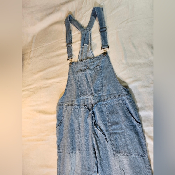 Blue Denim Overalls Lightweight Tie Waist No Tags Adjustable Straps - Picture 1 of 10